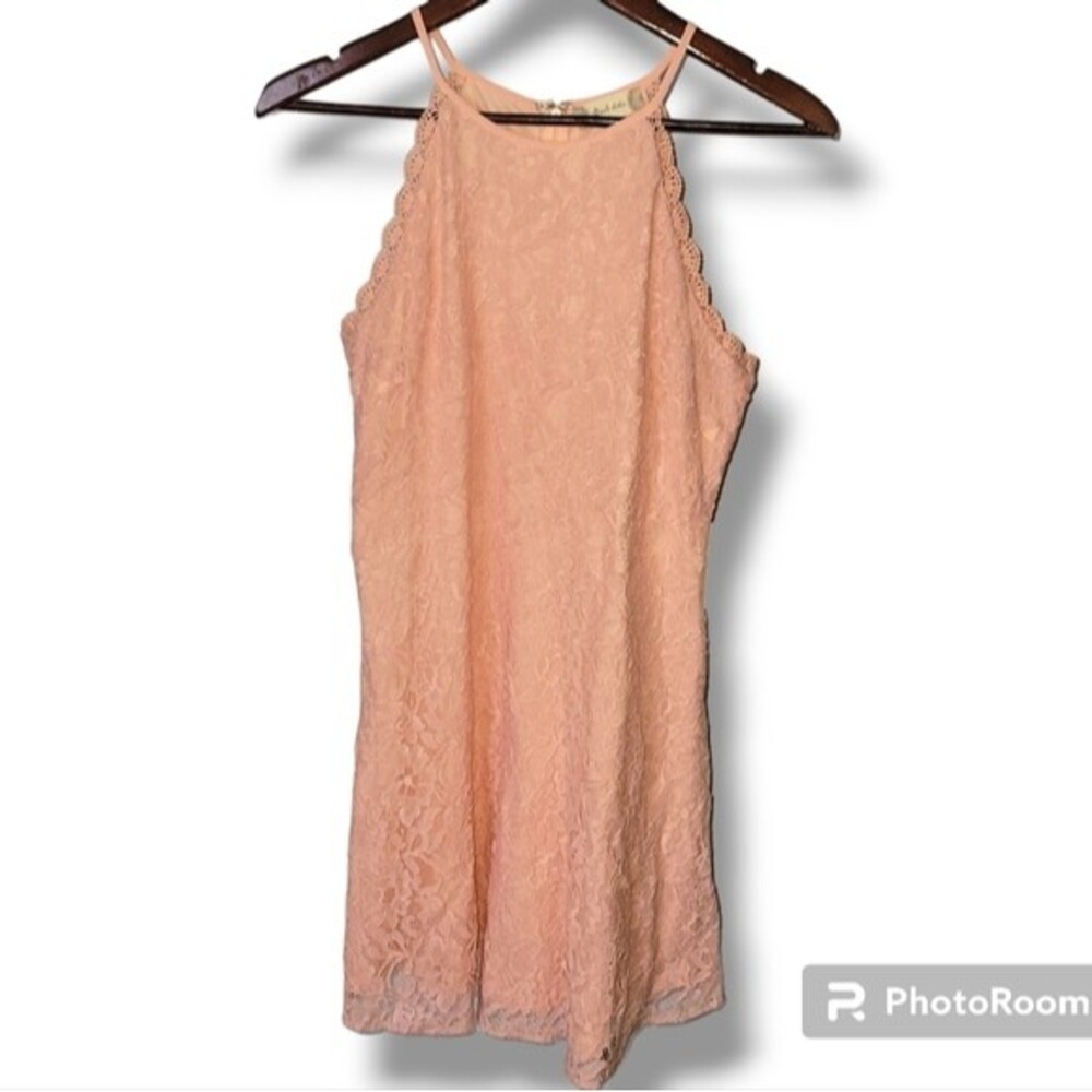 Altar’d State Floral Lace High Neckline Mini Pink Dress L Large Summer Boho Cute